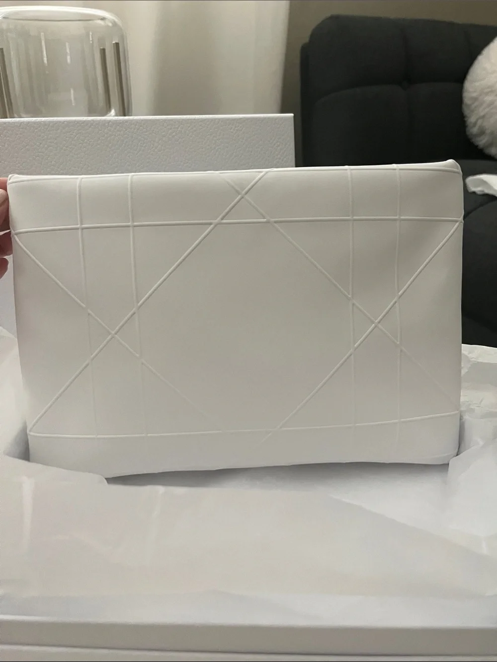 Dior White Quilted Embossed CD Clutch Pouch